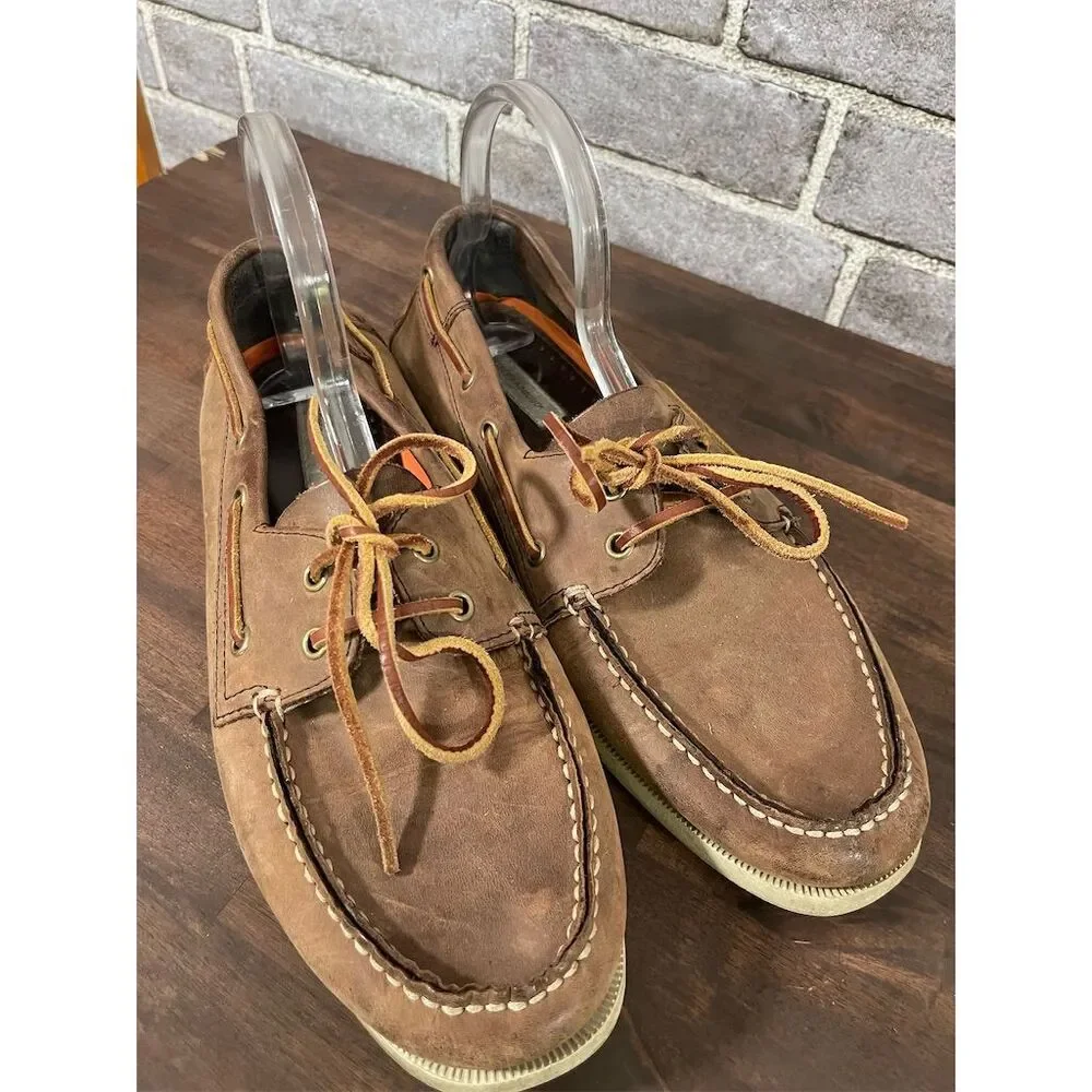 Joseph Abboud Men's Brown Leather Boat Shoes Size 12 Casual Lace Up